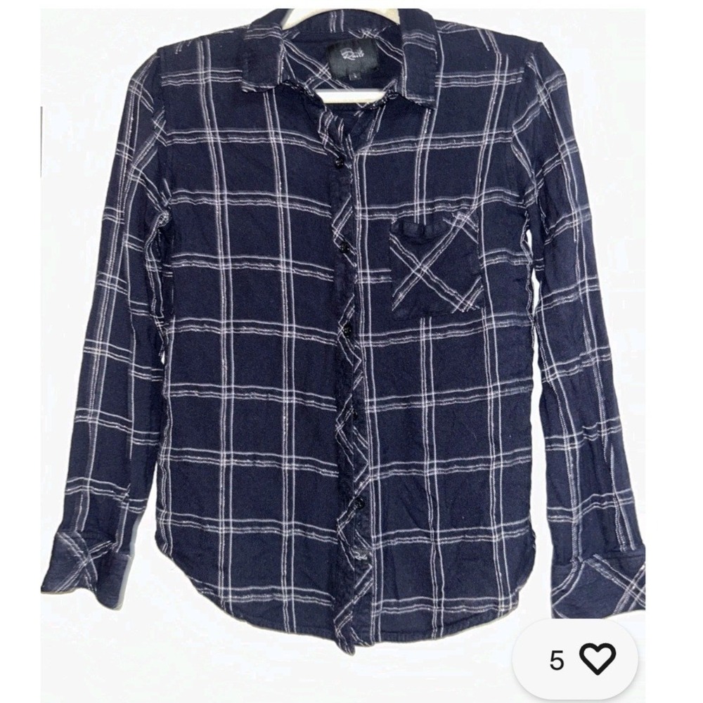 Rails Hunter Shirt in Navy Snow Plaid Long Sleeve Rayon Metallic Women's Small